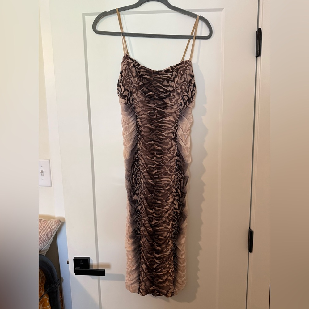 AFRM Brown and Cream Ruched Dress